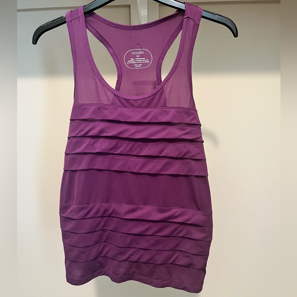 Oiselle Purple Racerback Ruffled Tank Top